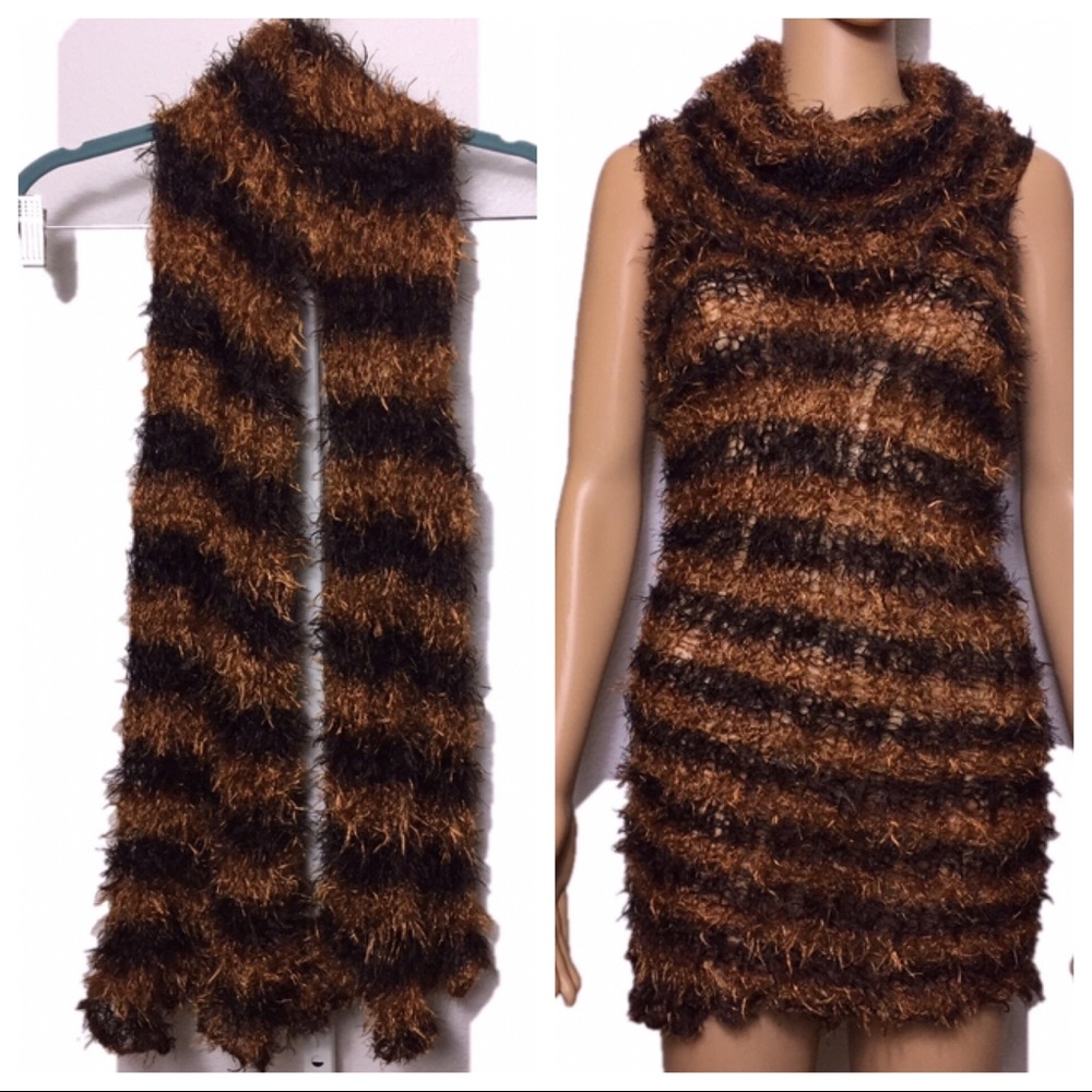 Fluffy Knit Scarf Convertible To Sleeveless Dress